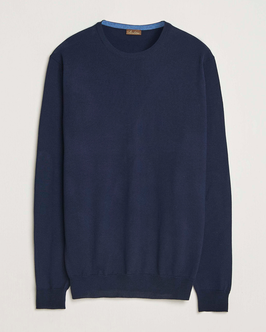 Homme | Pulls Et Tricots | Stenströms | Merino Patch Crew Neck Navy/Blue