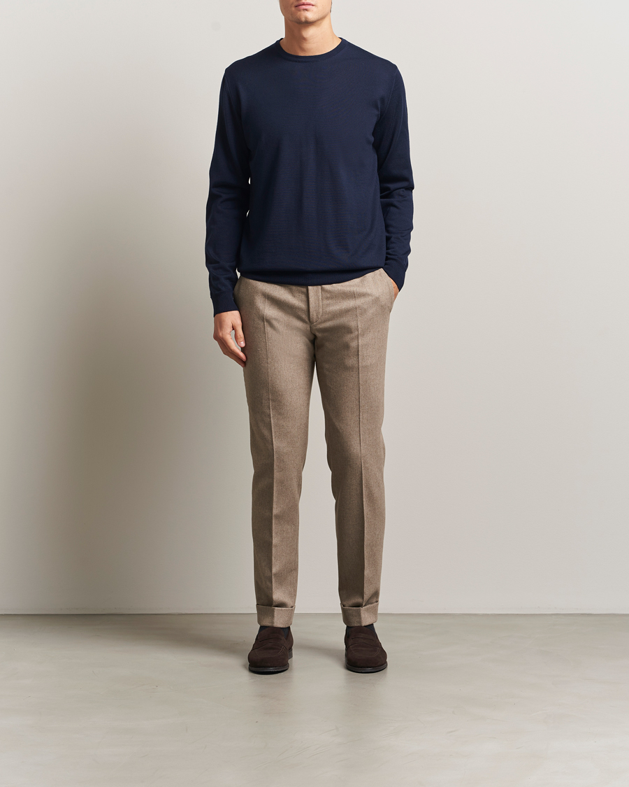 Homme | Pulls Et Tricots | Stenströms | Merino Patch Crew Neck Navy/Blue