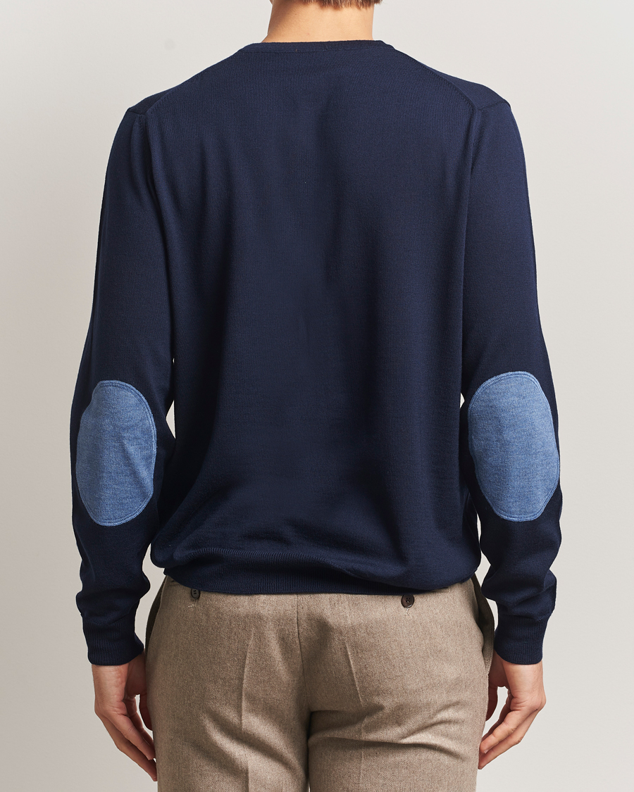 Homme | Pulls Et Tricots | Stenströms | Merino Patch Crew Neck Navy/Blue