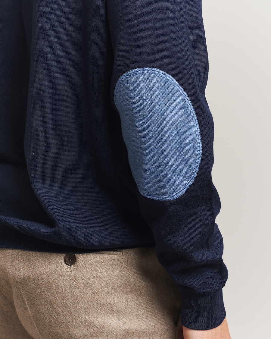 Homme | Pulls Et Tricots | Stenströms | Merino Patch Crew Neck Navy/Blue