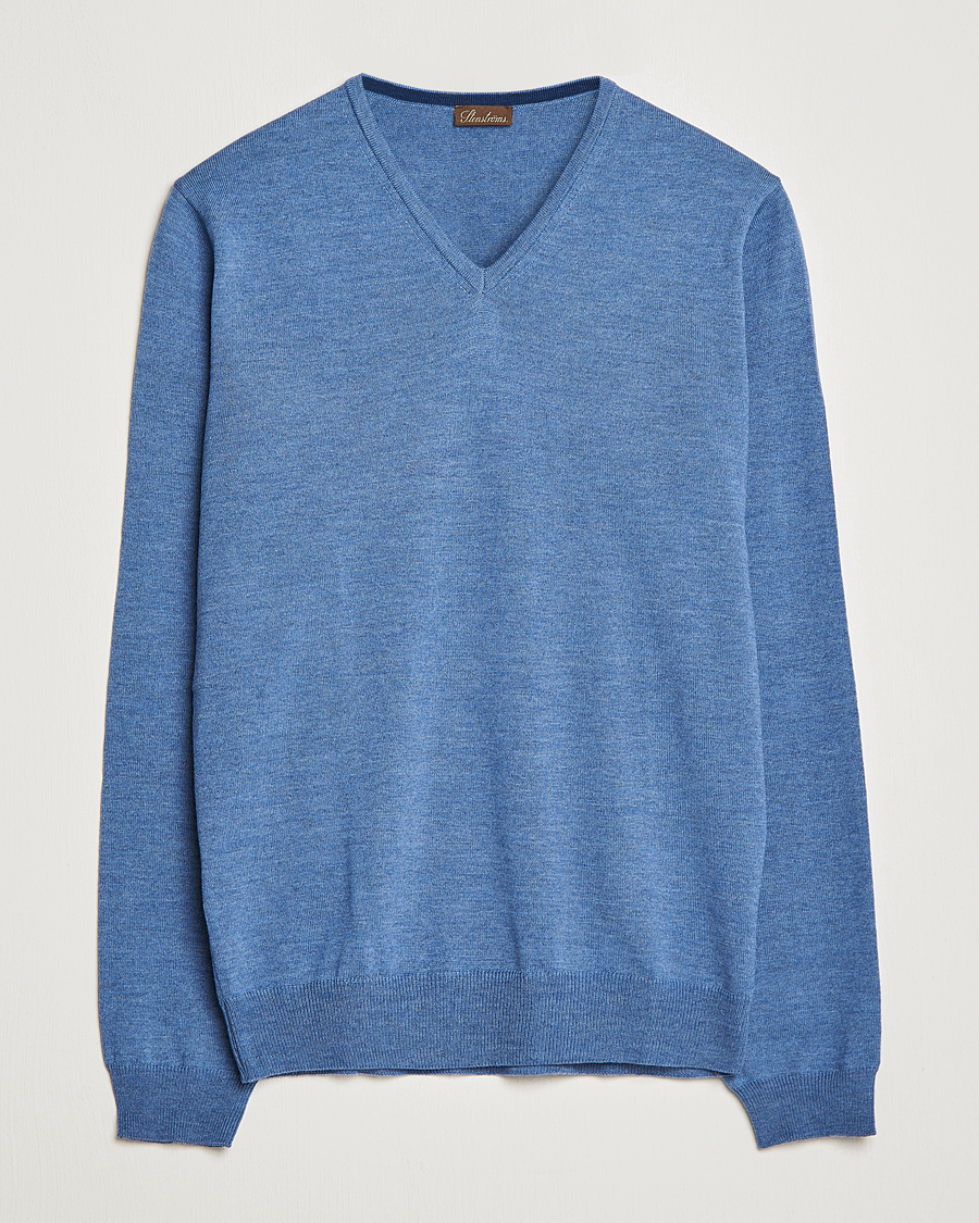 Homme | Pulls Et Tricots | Stenströms | Merino Patch V-Neck Light Blue/Blue