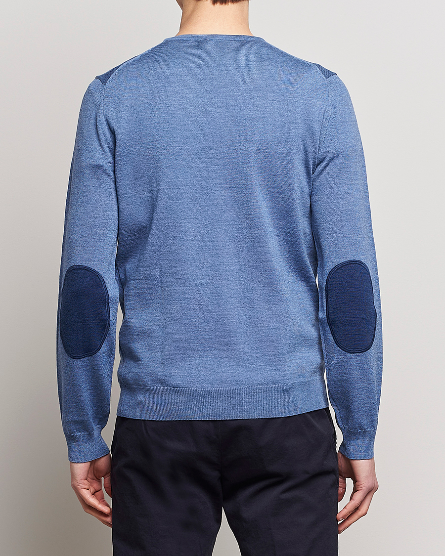 Homme | Pulls Et Tricots | Stenströms | Merino Patch V-Neck Light Blue/Blue