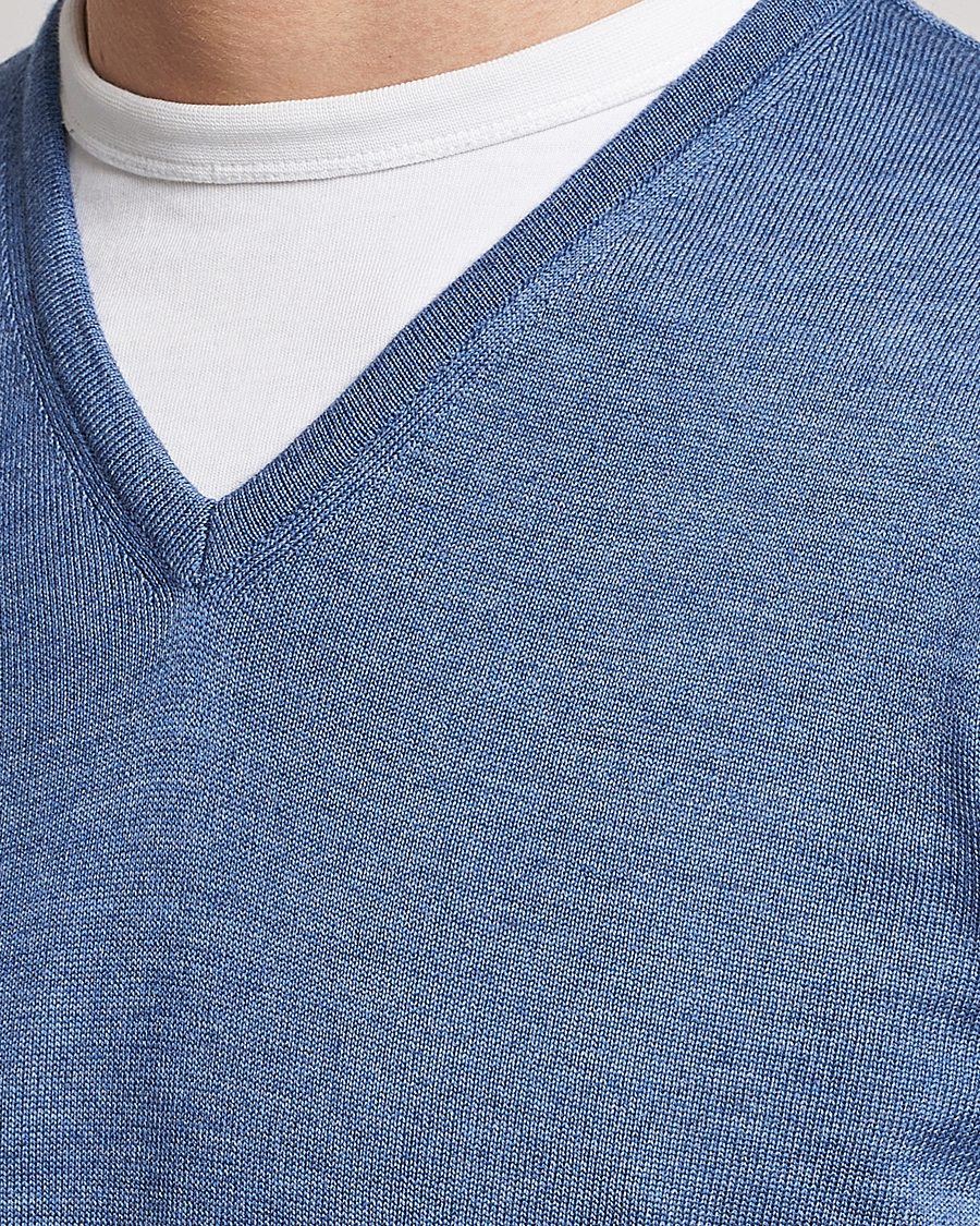 Homme | Pulls Et Tricots | Stenströms | Merino Patch V-Neck Light Blue/Blue