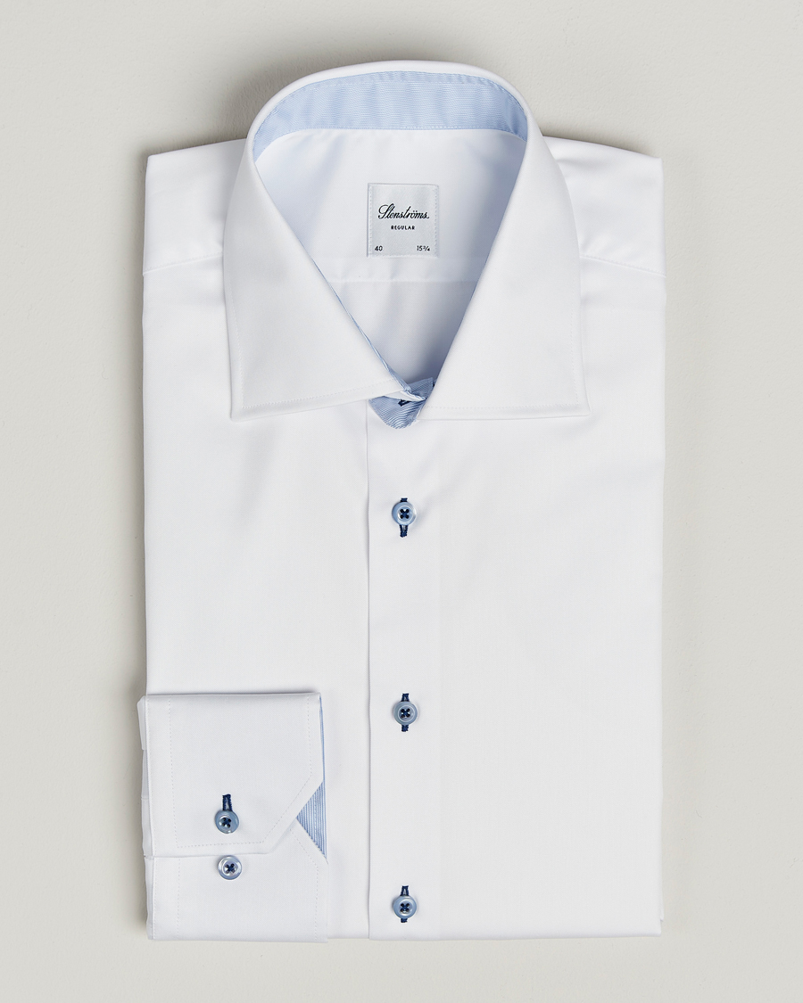 Homme | Chemises | Stenströms | Regular Fit Contrast Cut Away Shirt White