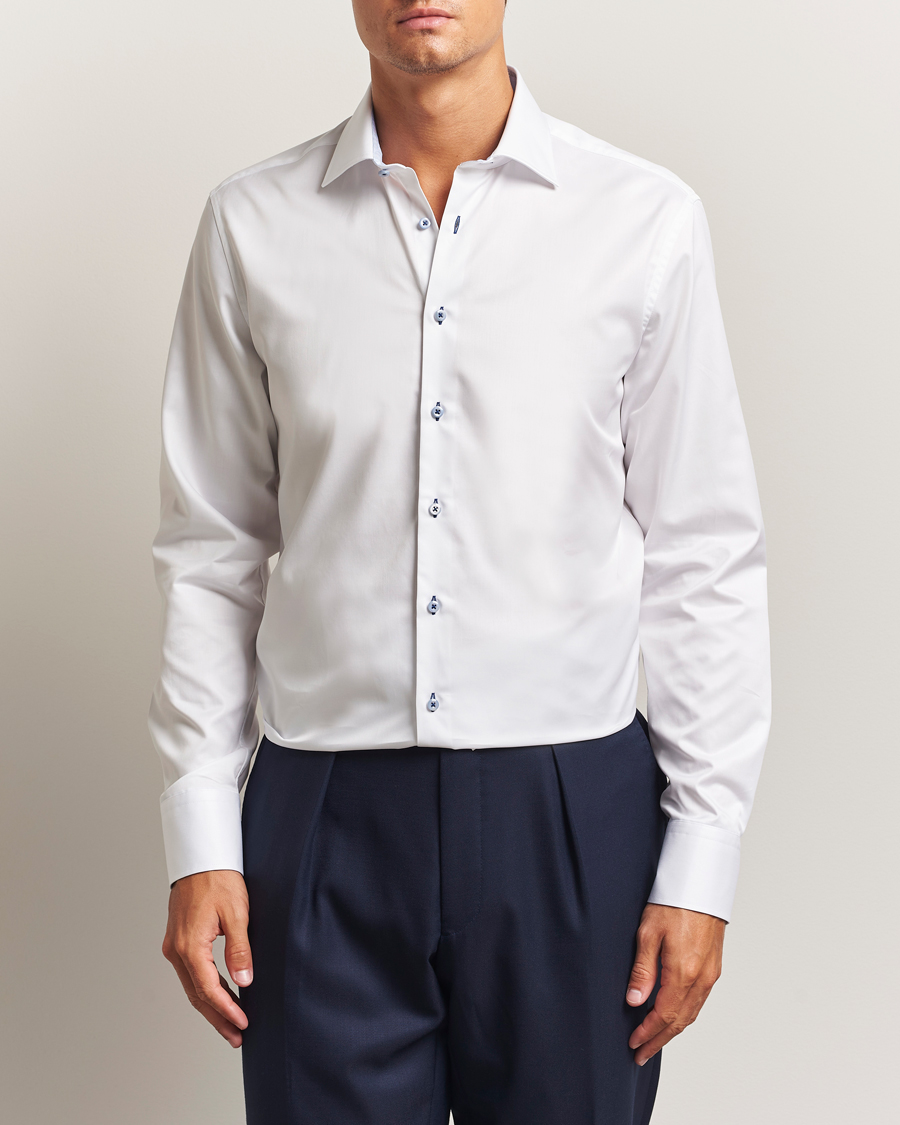 Homme | Chemises | Stenströms | Regular Fit Contrast Cut Away Shirt White