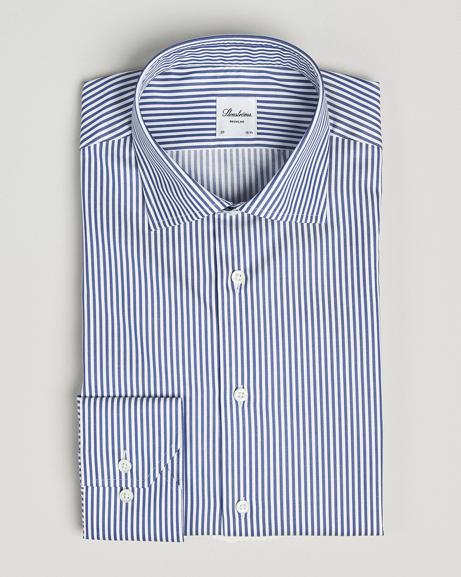 Homme | Chemises | Stenströms | Regular Fit Striped Cut Away Shirt White/Blue