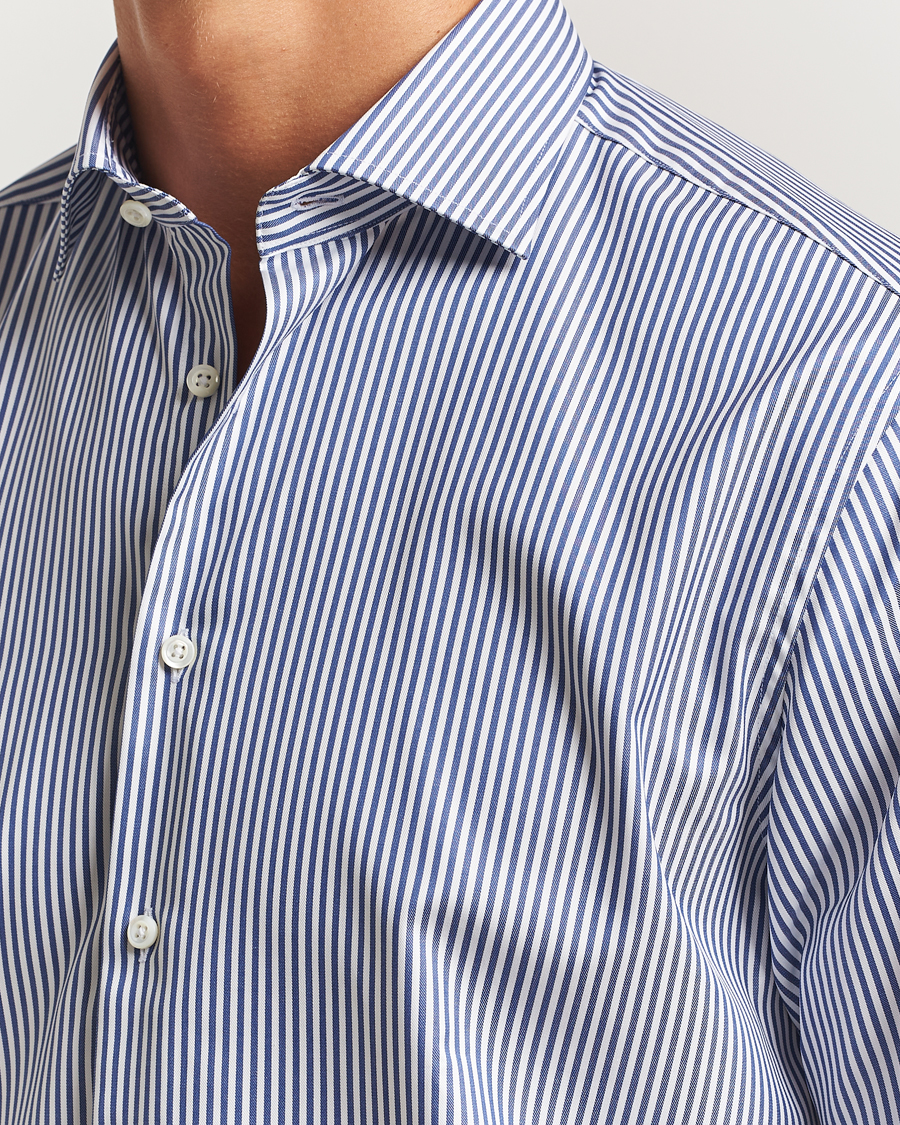 Homme | Chemises | Stenströms | Regular Fit Striped Cut Away Shirt White/Blue