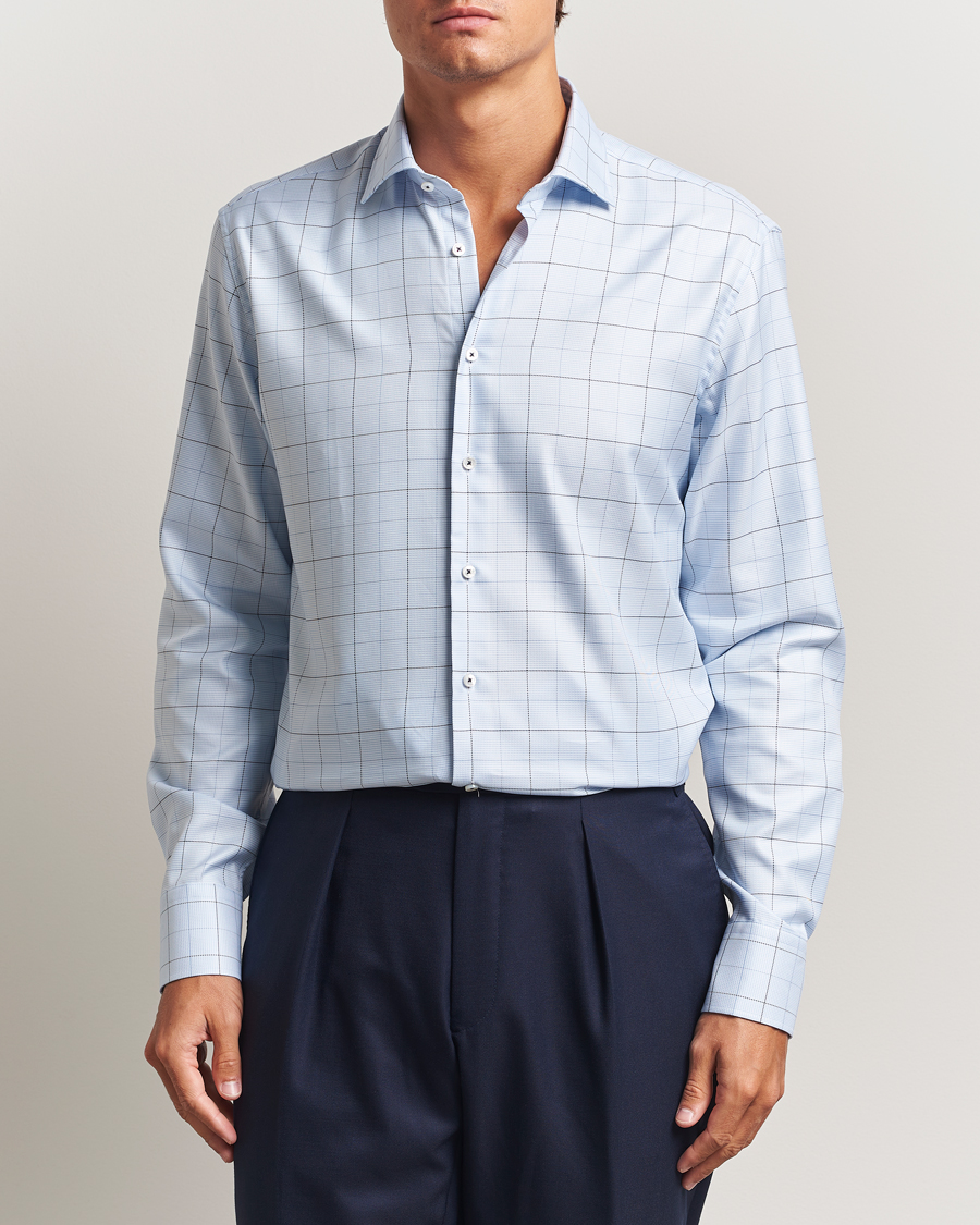 Homme | Chemises | Stenströms | Regular Fit Cut Away Windowpane Shirt Blue