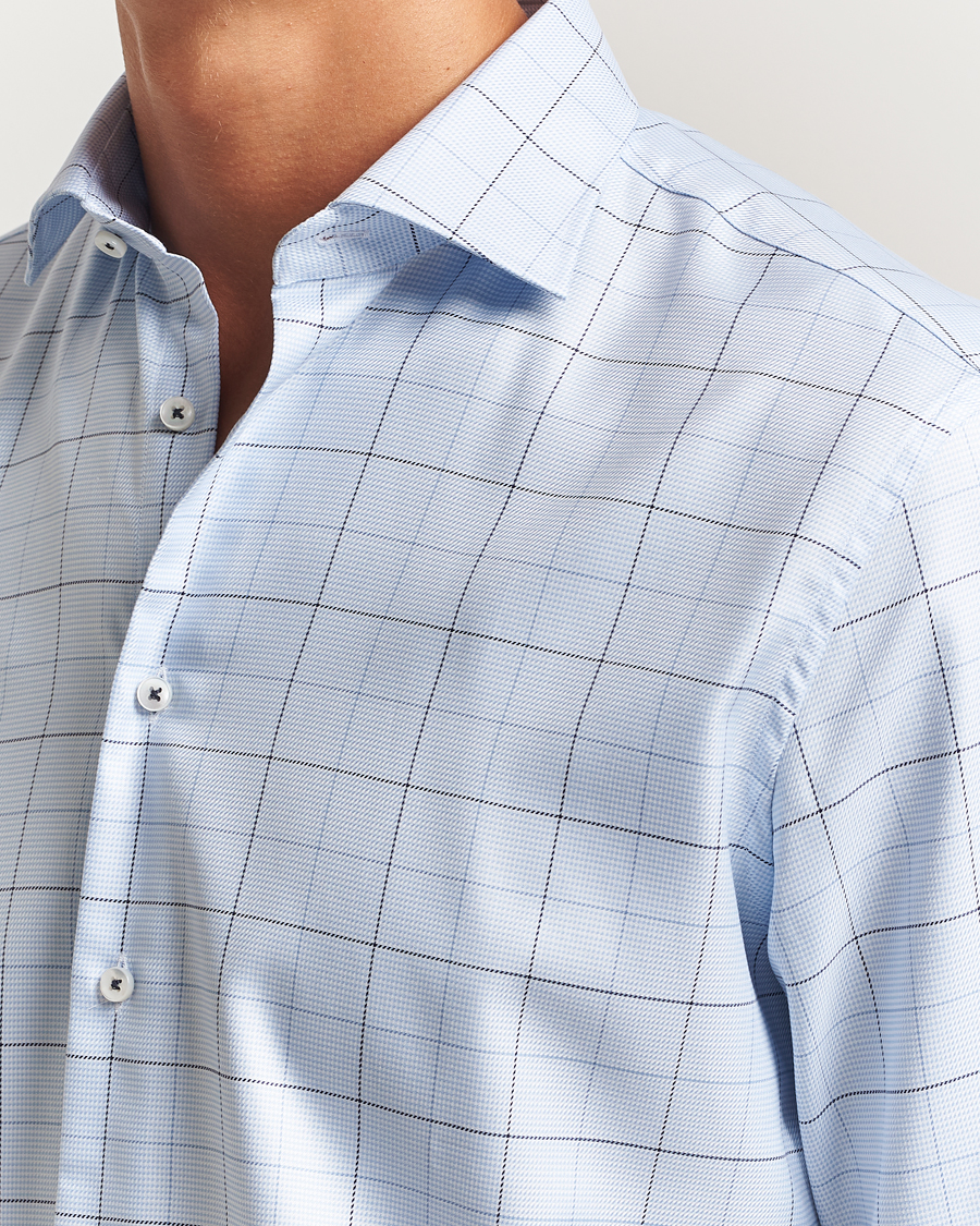 Homme | Chemises | Stenströms | Regular Fit Cut Away Windowpane Shirt Blue