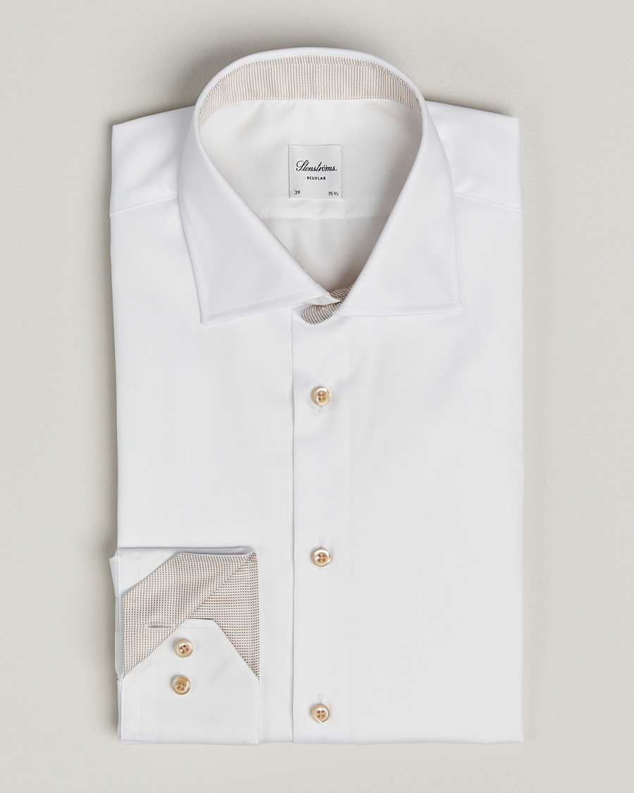 Homme | Chemises | Stenströms | Regular Fit Contrast Cotton Shirt White