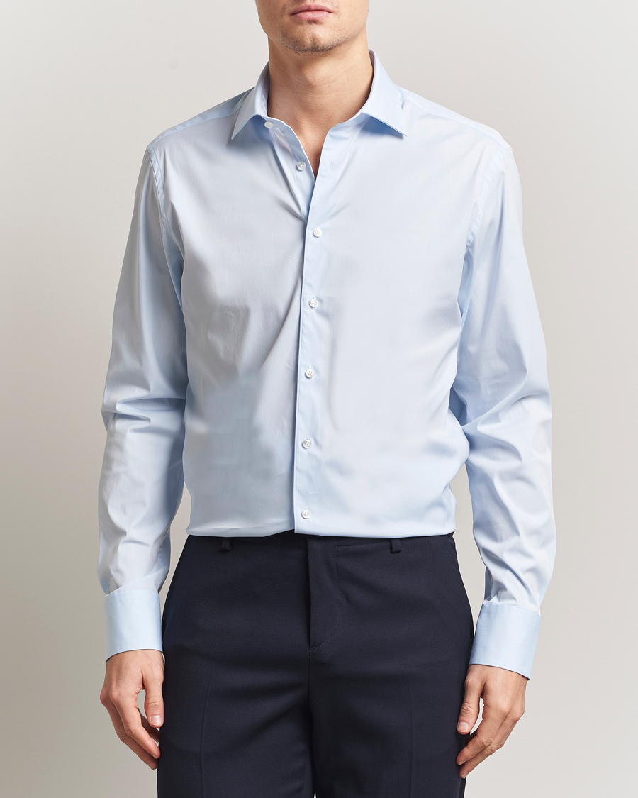 Homme | Chemises | Stenströms | Regular Fit Cotton Stretch Shirt Light Blue