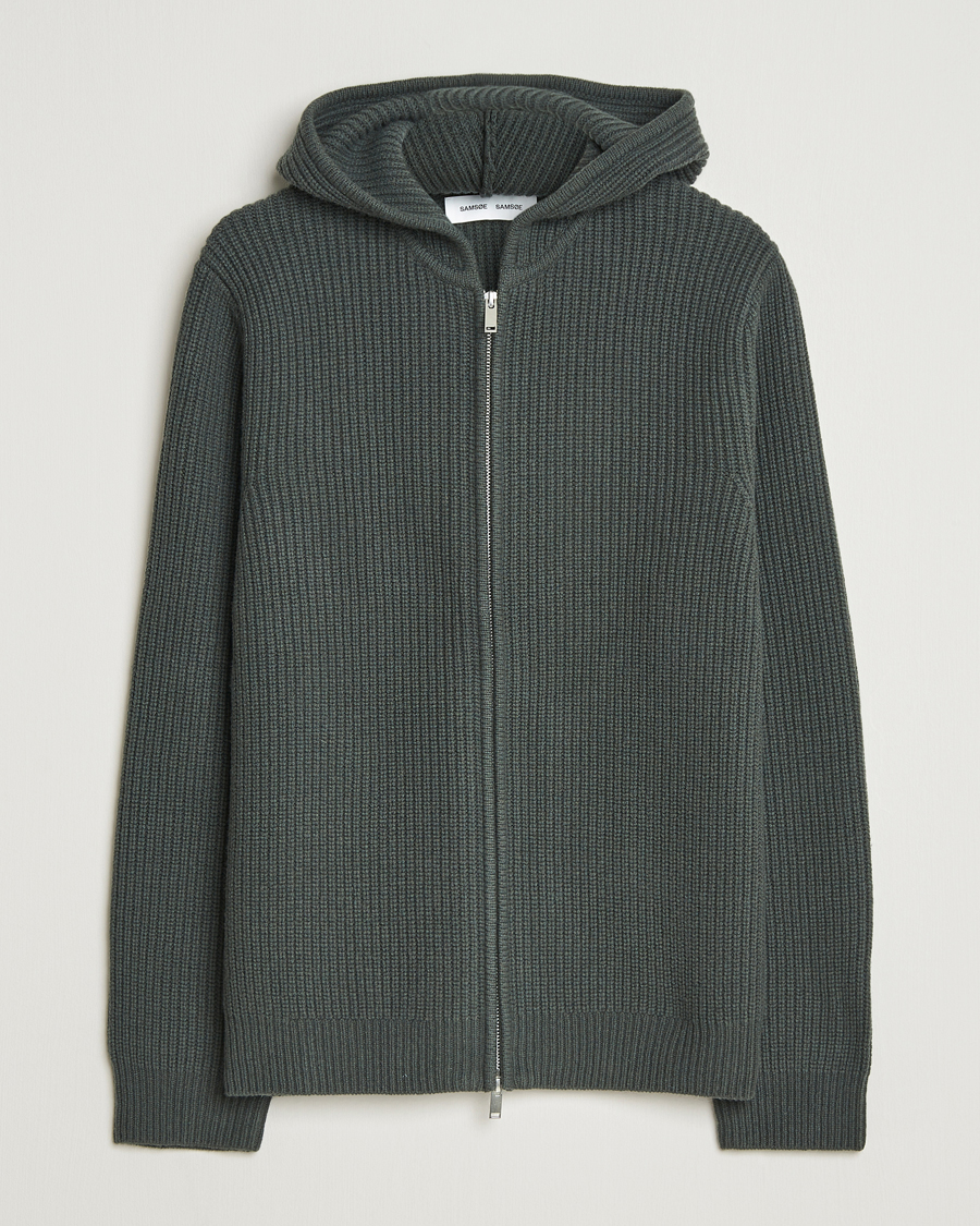 Homme | Pulls Et Tricots | Samsøe Samsøe | Isak Heavy Knitted Full Zip Hoodie Dark Evergreen
