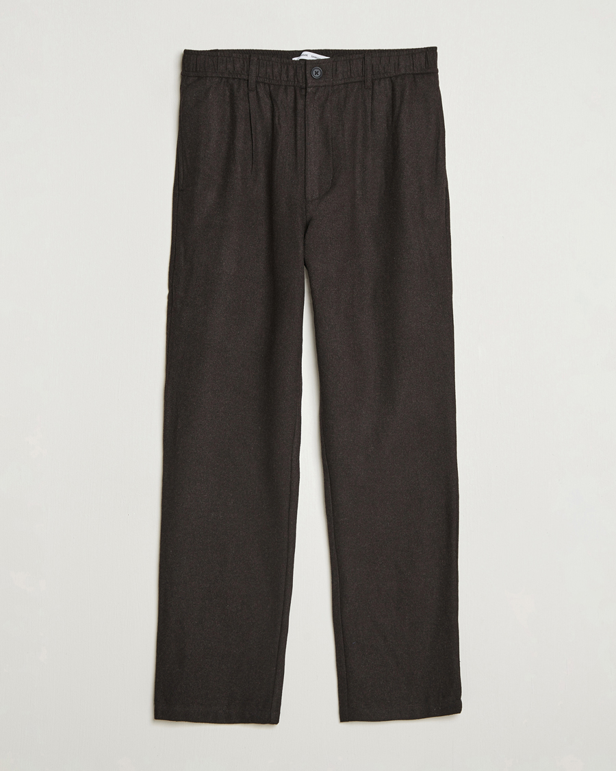 Homme | Pantalons | Samsøe Samsøe | Bertil Flannel Drawstring Trousers Black Coffee Melange