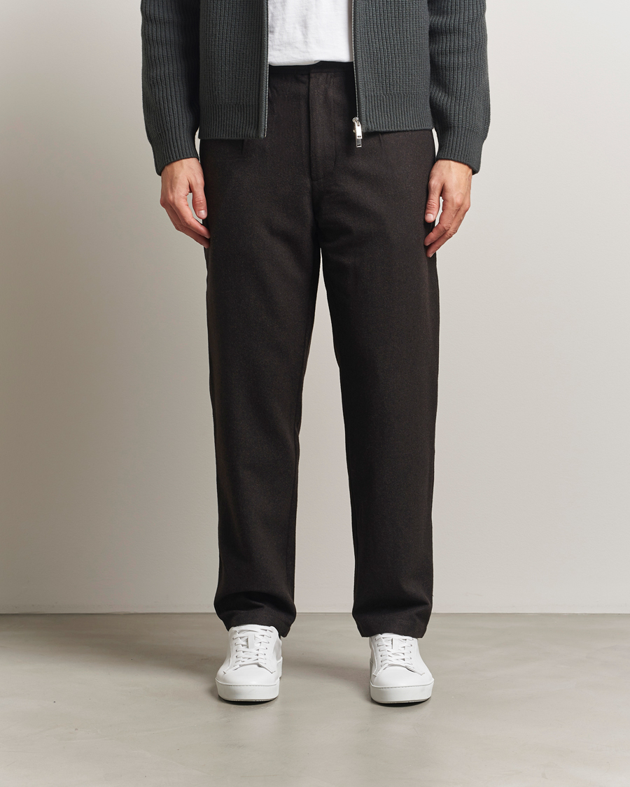 Homme | Pantalons | Samsøe Samsøe | Bertil Flannel Drawstring Trousers Black Coffee Melange