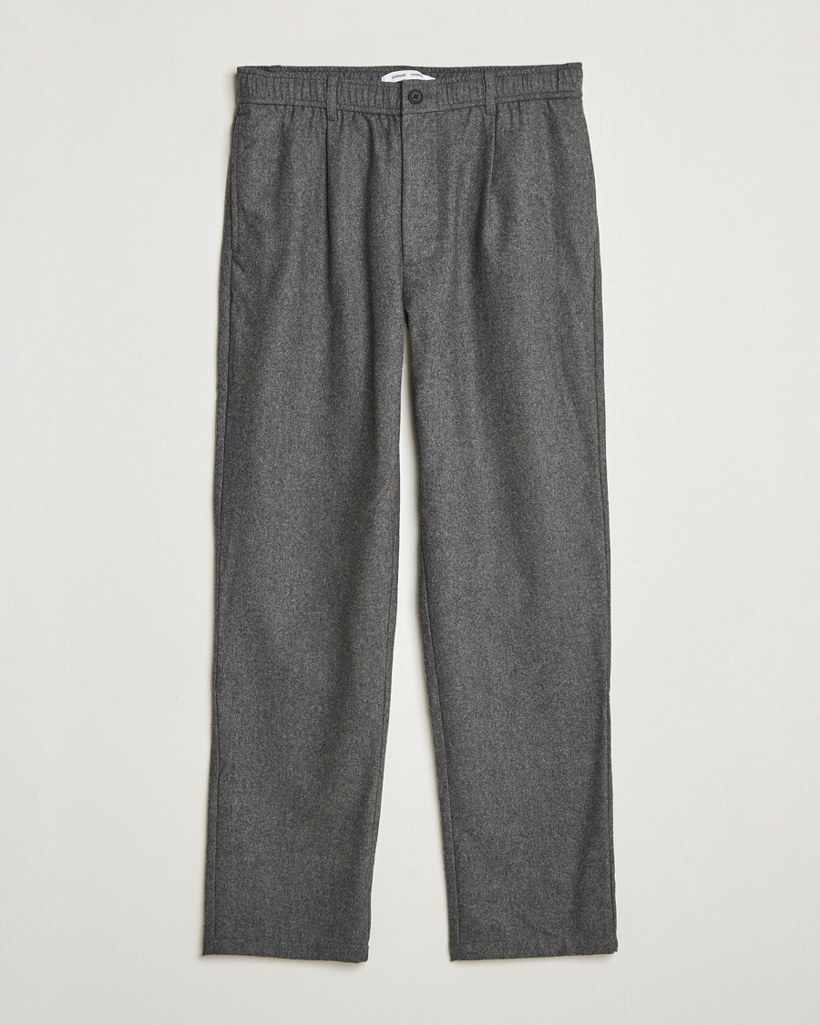 Homme | Pantalons | Samsøe Samsøe | Bertil Flannel Drawstring Trousers Dark Grey Melange