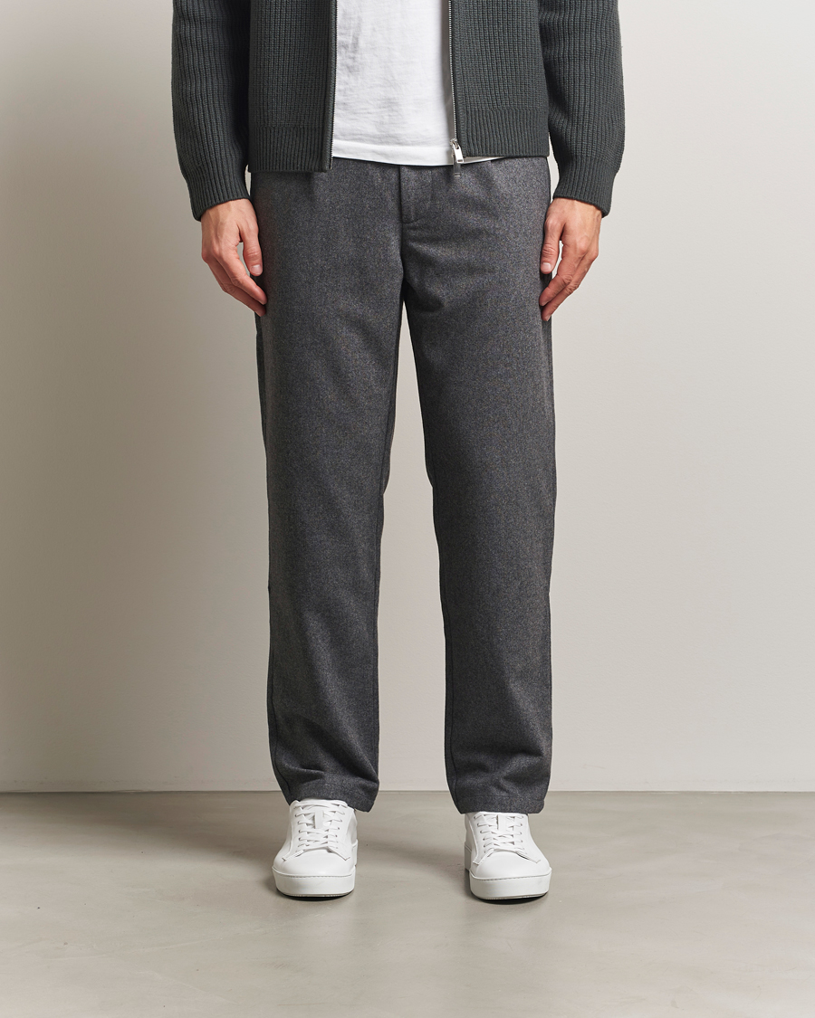 Homme | Pantalons | Samsøe Samsøe | Bertil Flannel Drawstring Trousers Dark Grey Melange