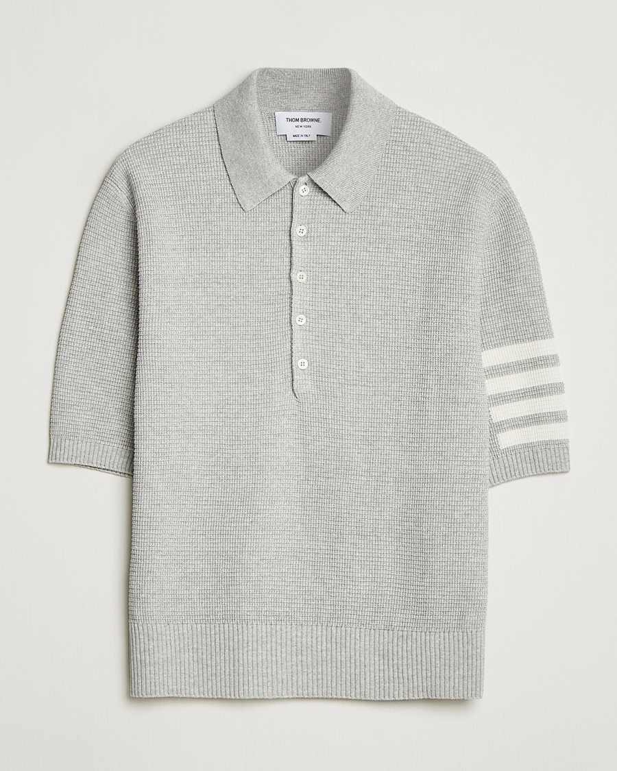 Homme | Polos | Thom Browne | Textured 4 Bar Knitted Polo Light Grey