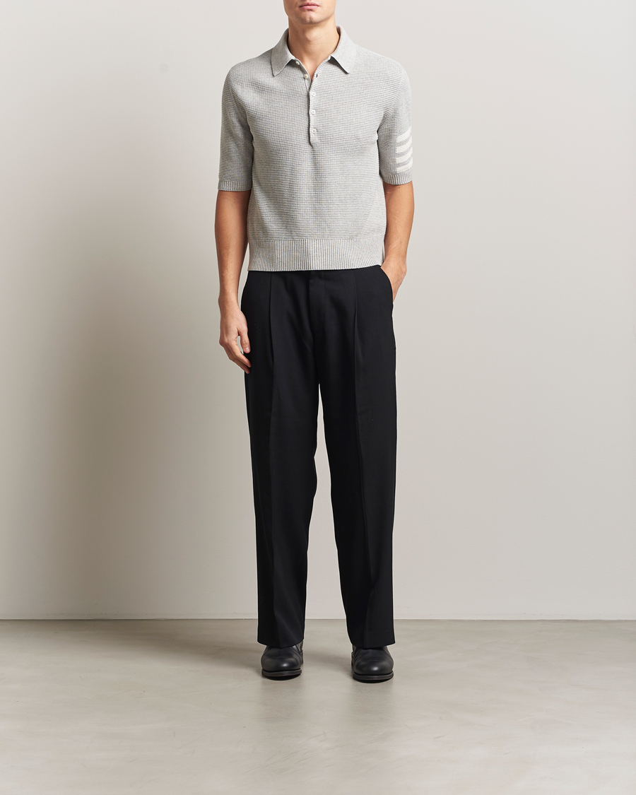 Homme | Polos | Thom Browne | Textured 4 Bar Knitted Polo Light Grey