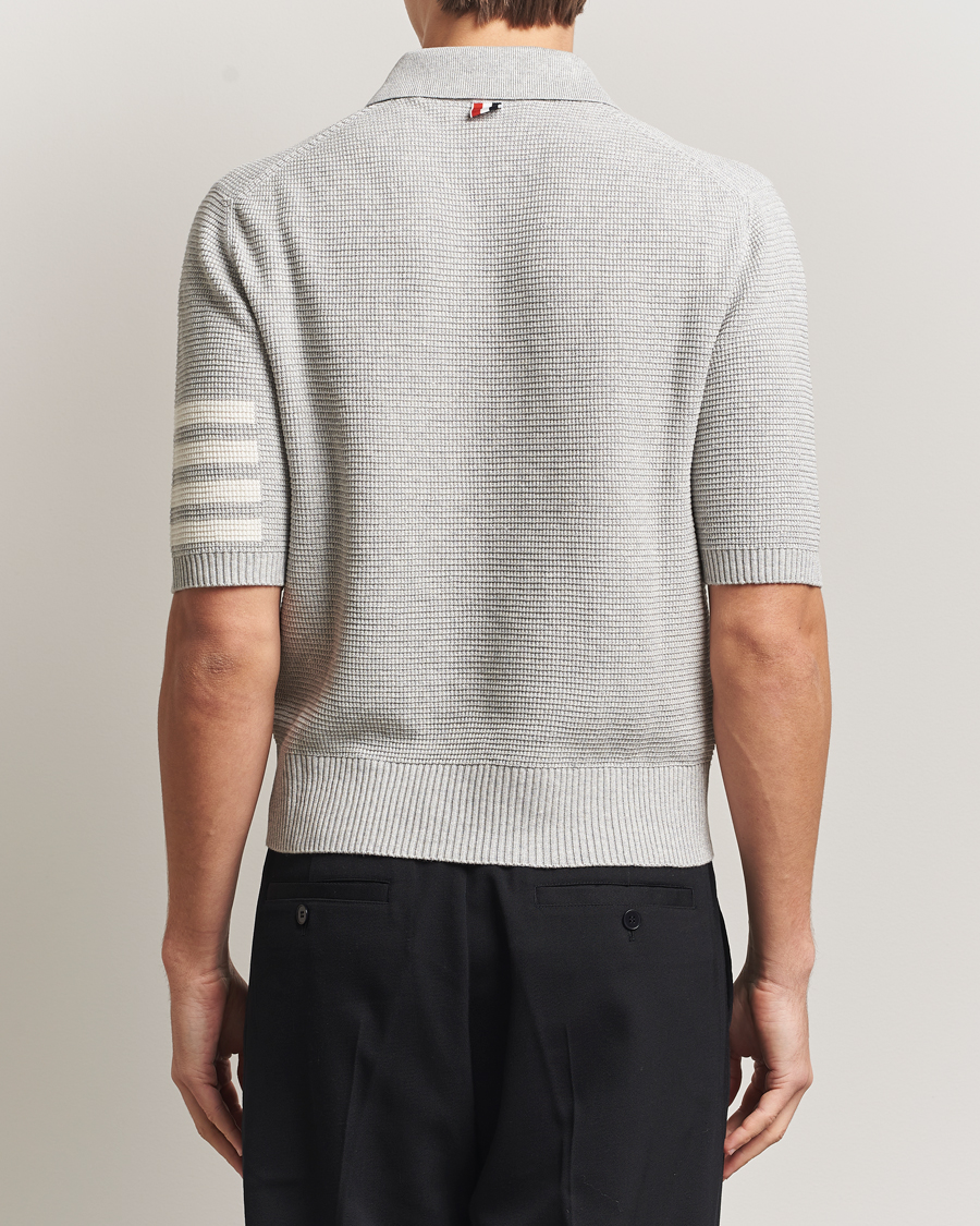 Homme | Polos | Thom Browne | Textured 4 Bar Knitted Polo Light Grey