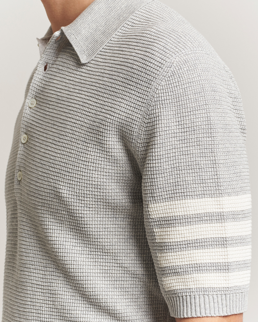 Homme | Polos | Thom Browne | Textured 4 Bar Knitted Polo Light Grey
