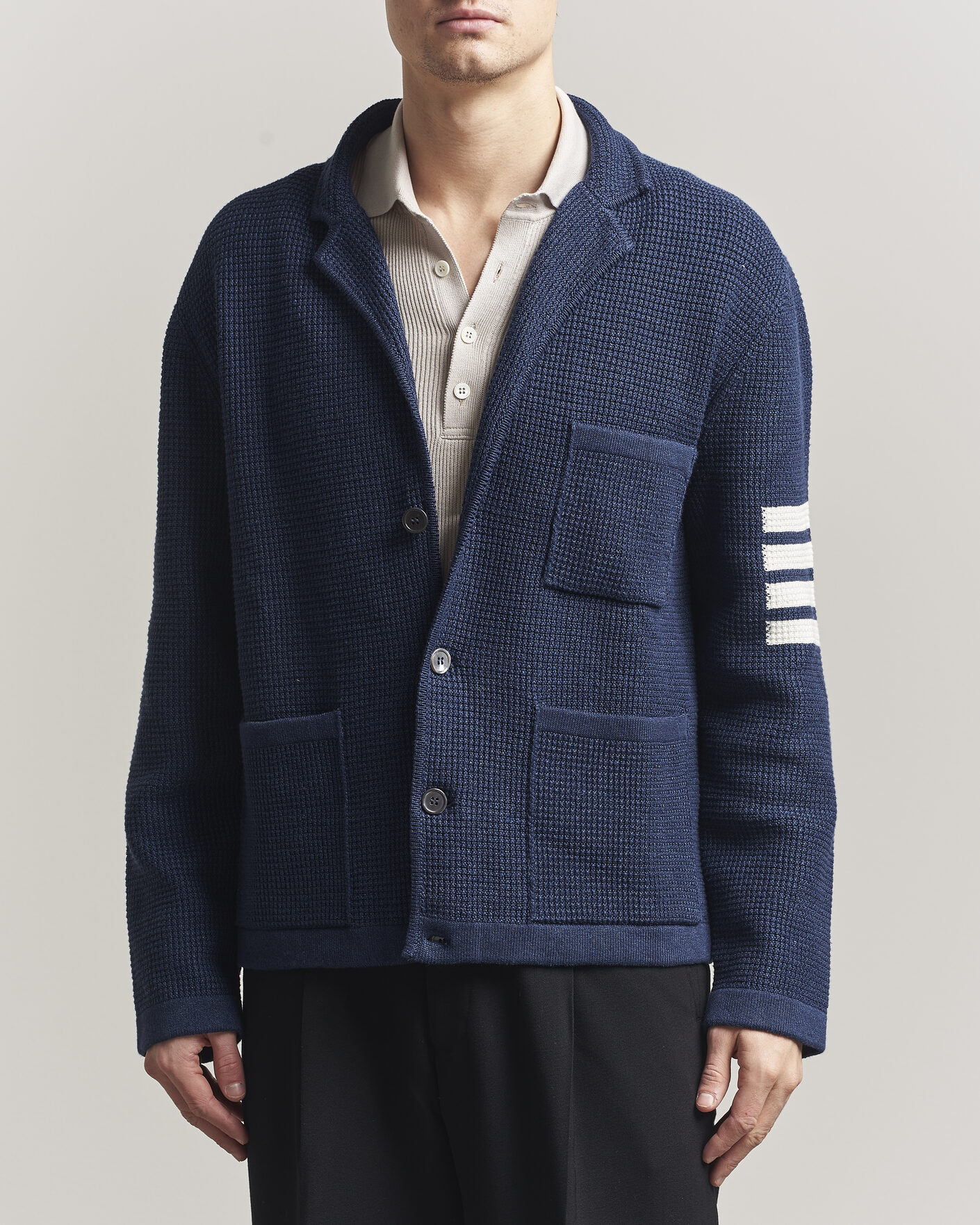 Homme | Pulls Et Tricots | Thom Browne | Textured 4 Bar Cardigan Jacket Navy