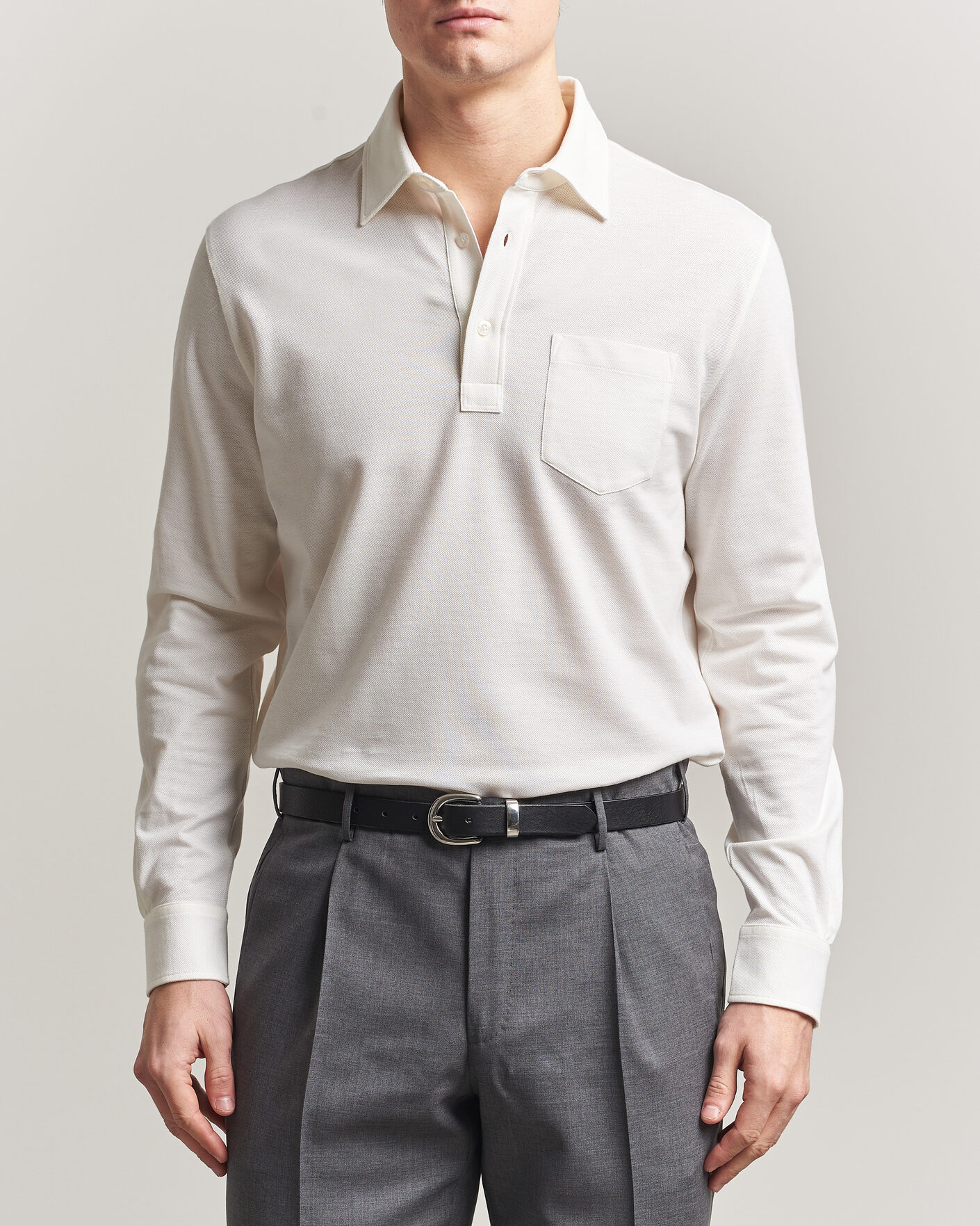 Homme | Polos | Ralph Lauren Purple Label | Cotton/Cashmere Long Sleeve Polo Off White