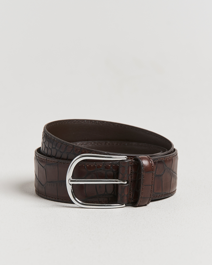 Homme | Ceintures | Anderson's | Embossed 3,5cm Leather Belt Brown