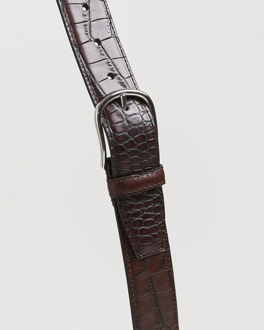 Homme | Ceintures | Anderson's | Embossed 3,5cm Leather Belt Brown