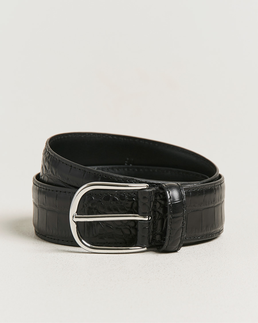 Homme | Ceintures | Anderson's | Embossed 3,5cm Leather Belt Black