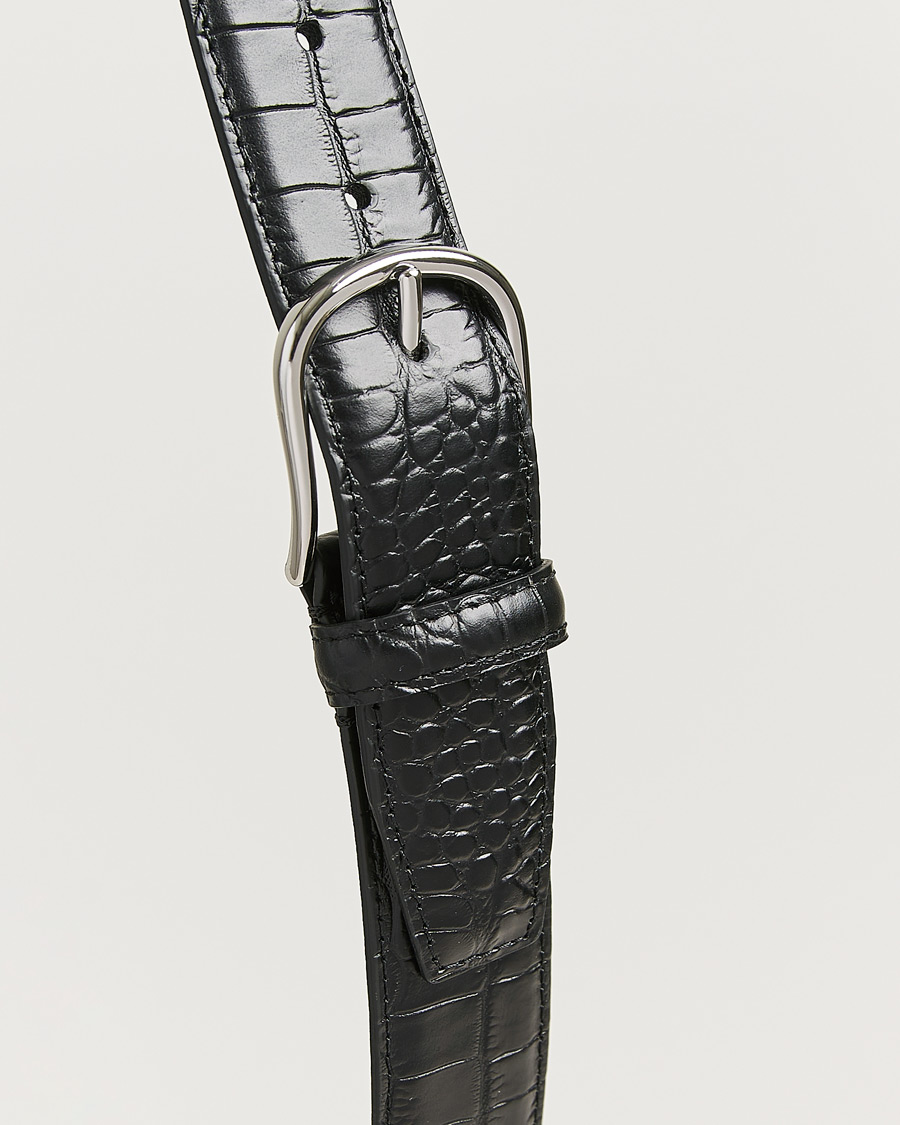 Homme | Ceintures | Anderson's | Embossed 3,5cm Leather Belt Black