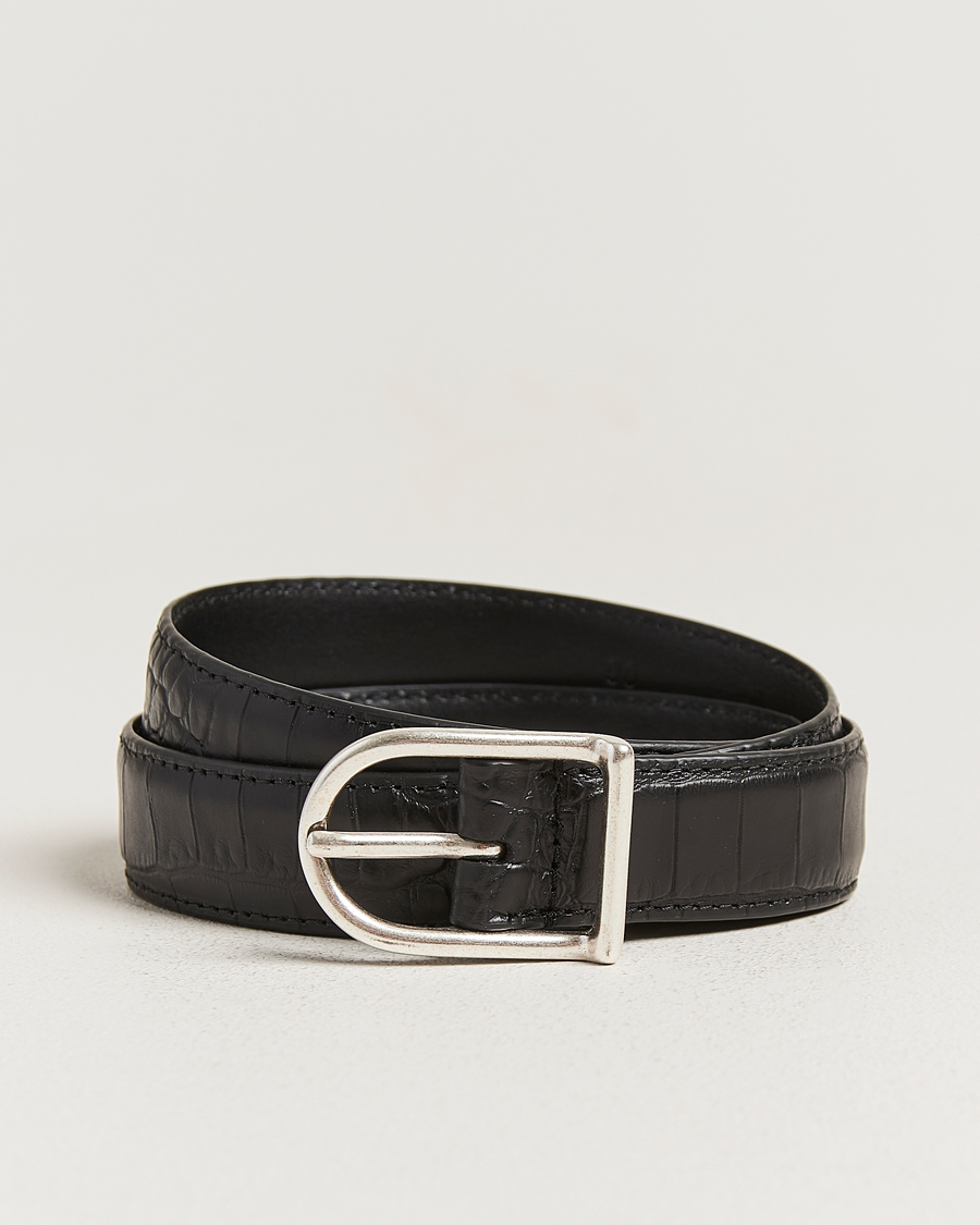 Homme | Ceintures | Anderson's | Embossed 2,5cm Lether Belt Black