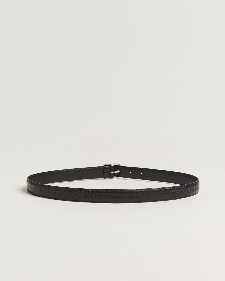 Homme | Ceintures | Anderson's | Embossed 2,5cm Lether Belt Black