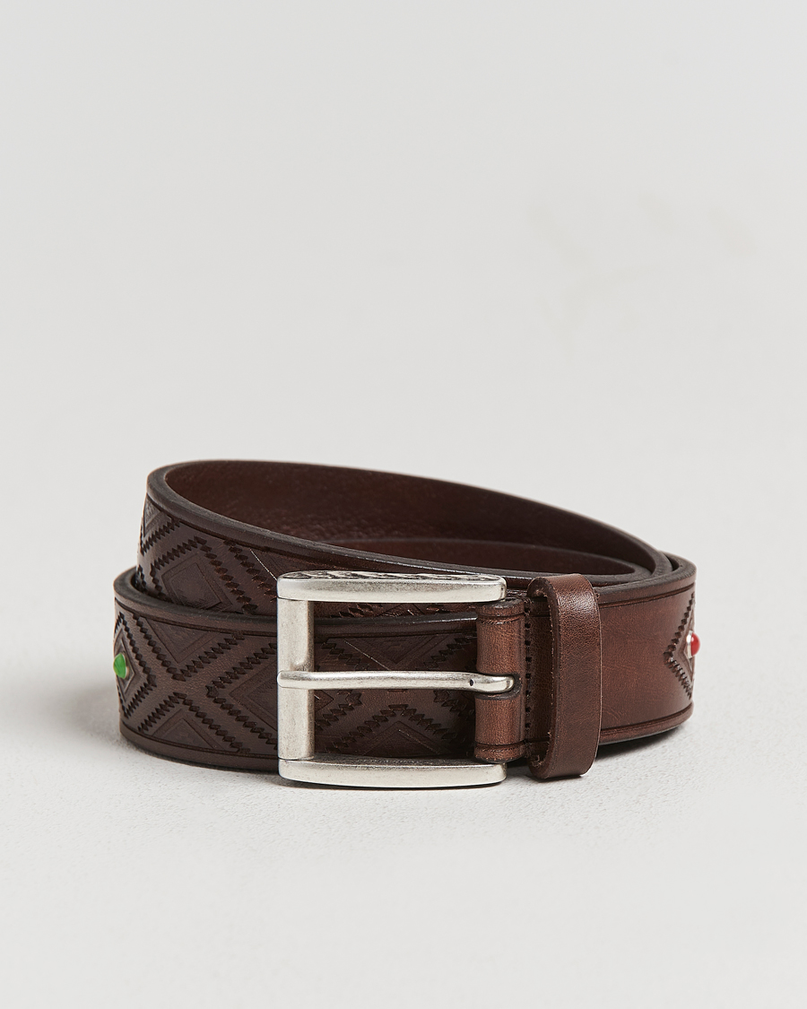 Homme | Ceintures | Anderson's | Diamond Pattern Western 3,5cm Belt Brown