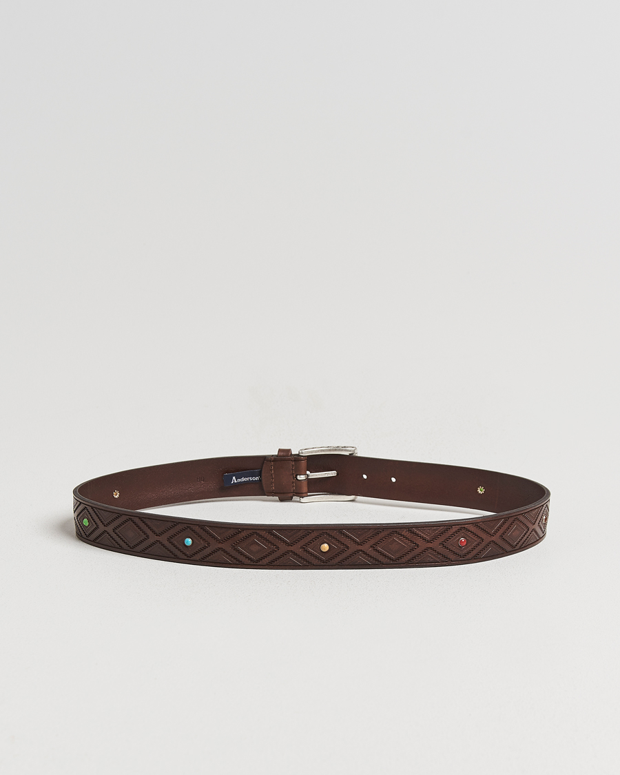 Homme | Ceintures | Anderson's | Diamond Pattern Western 3,5cm Belt Brown
