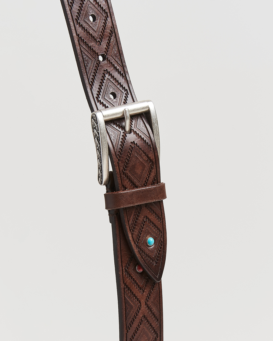 Homme | Ceintures | Anderson's | Diamond Pattern Western 3,5cm Belt Brown