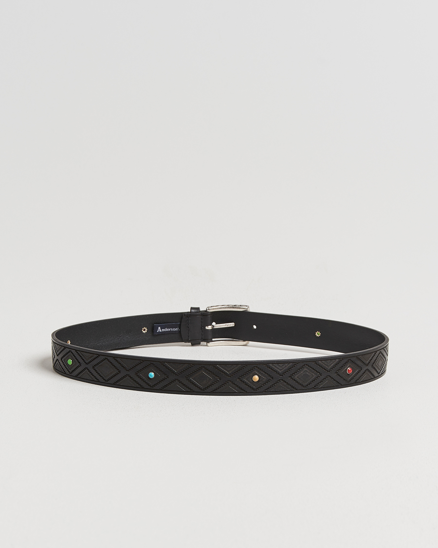 Homme | Ceintures | Anderson's | Diamond Pattern Western 3,5cm Belt Black