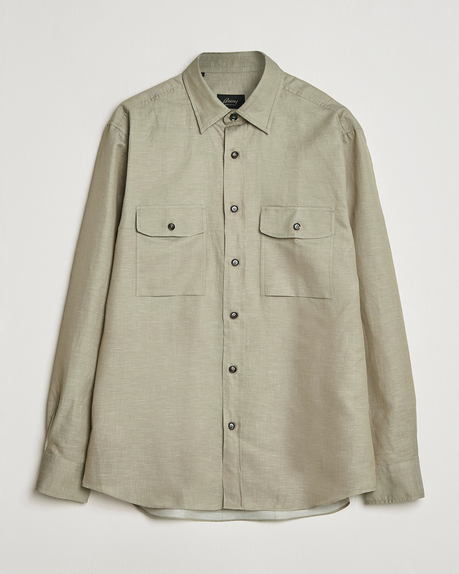 Homme | Chemises | Brioni | Cotton/Linen Overshirt Olive