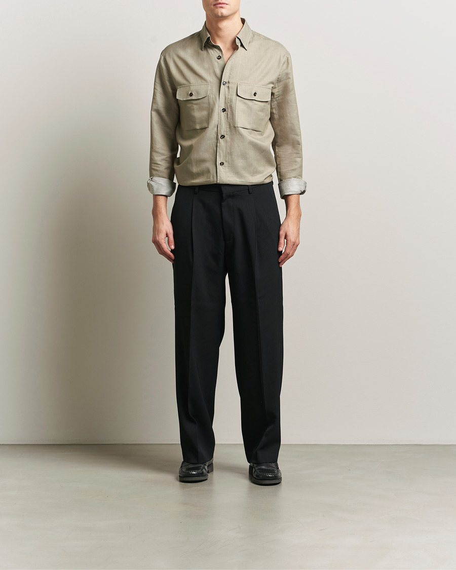 Homme | Chemises | Brioni | Cotton/Linen Overshirt Olive