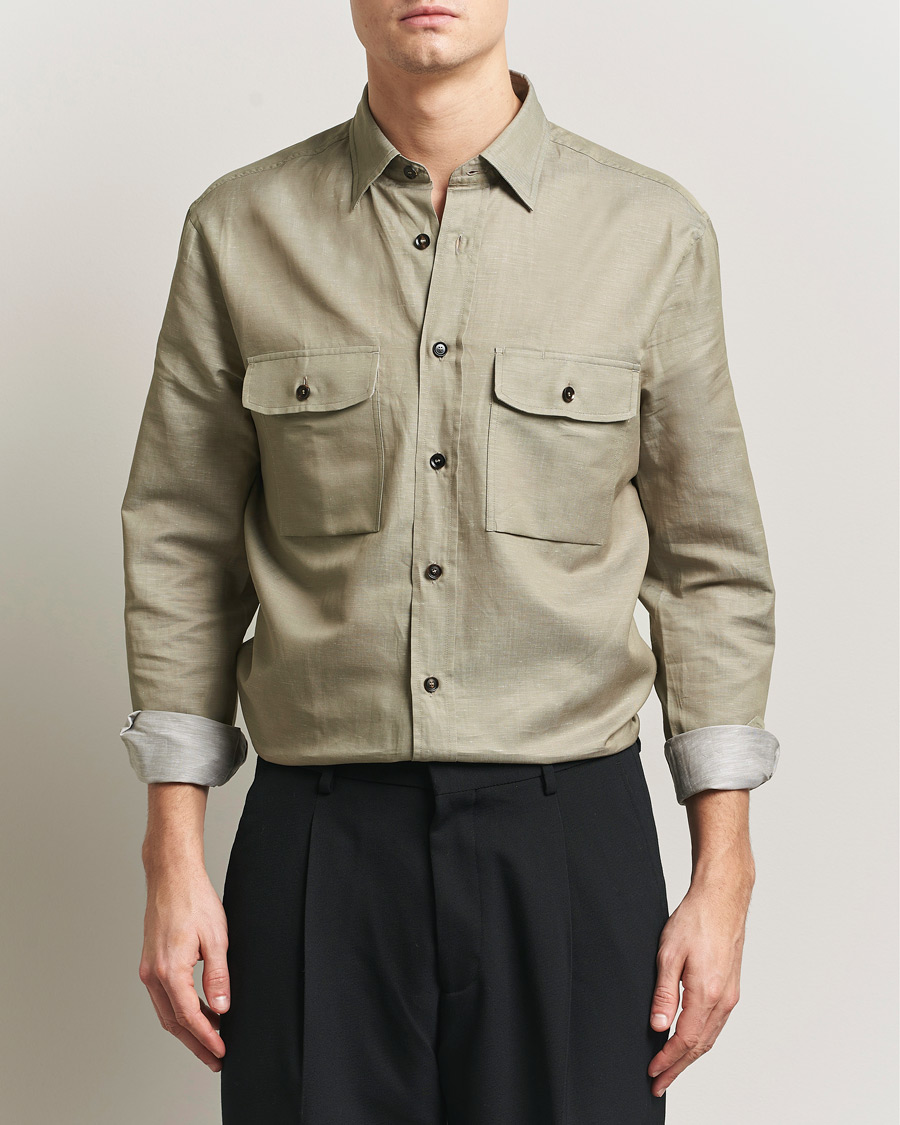 Homme | Chemises | Brioni | Cotton/Linen Overshirt Olive