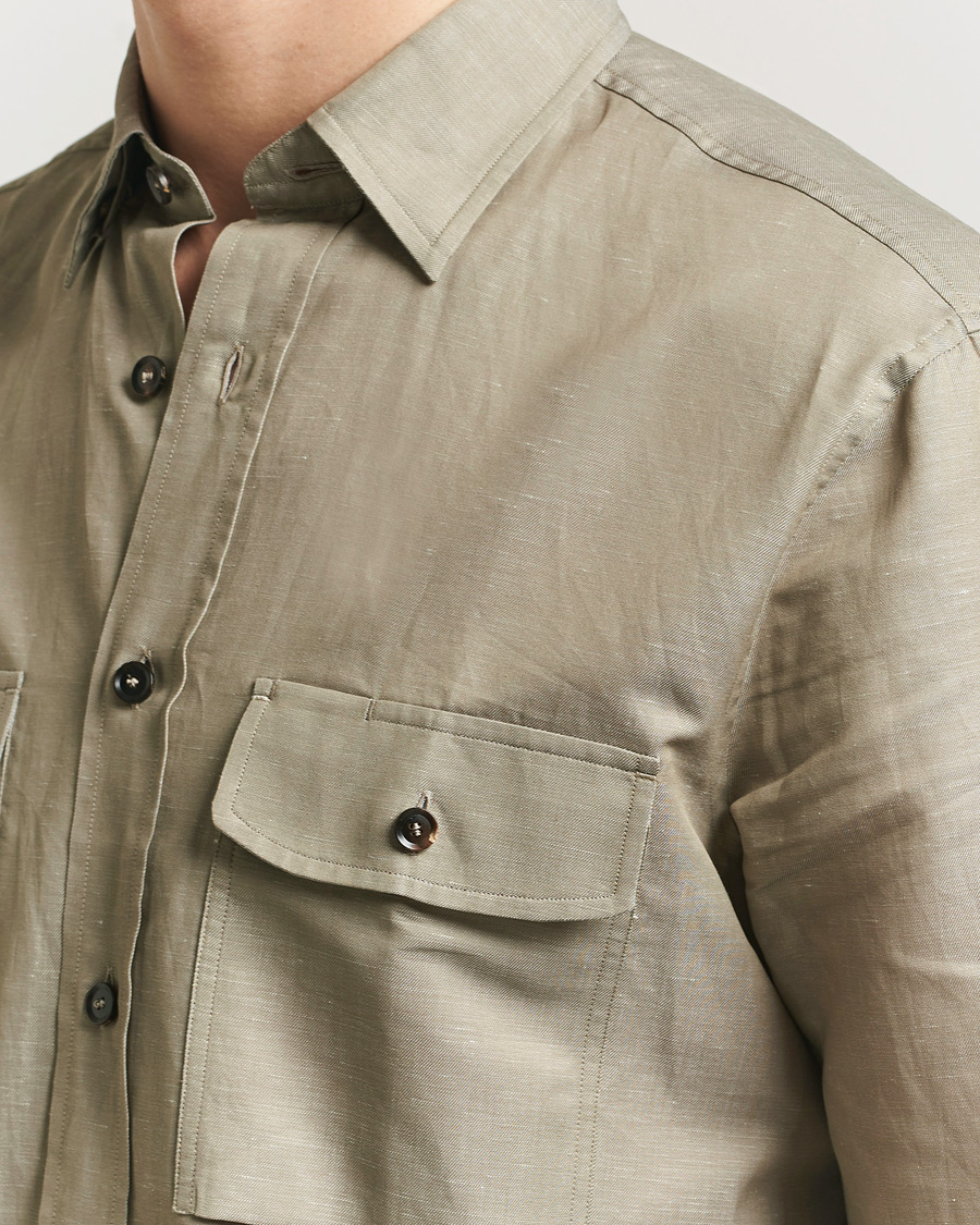 Homme | Chemises | Brioni | Cotton/Linen Overshirt Olive