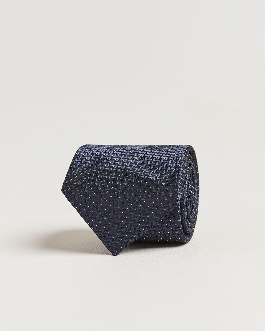 Homme | Cravates | Brioni | Jacquard Herringbone Silk Tie Navy