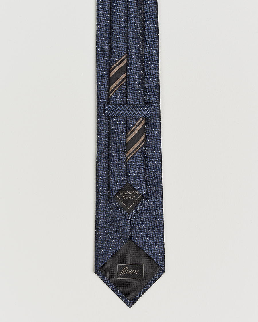 Homme | Cravates | Brioni | Jacquard Herringbone Silk Tie Navy
