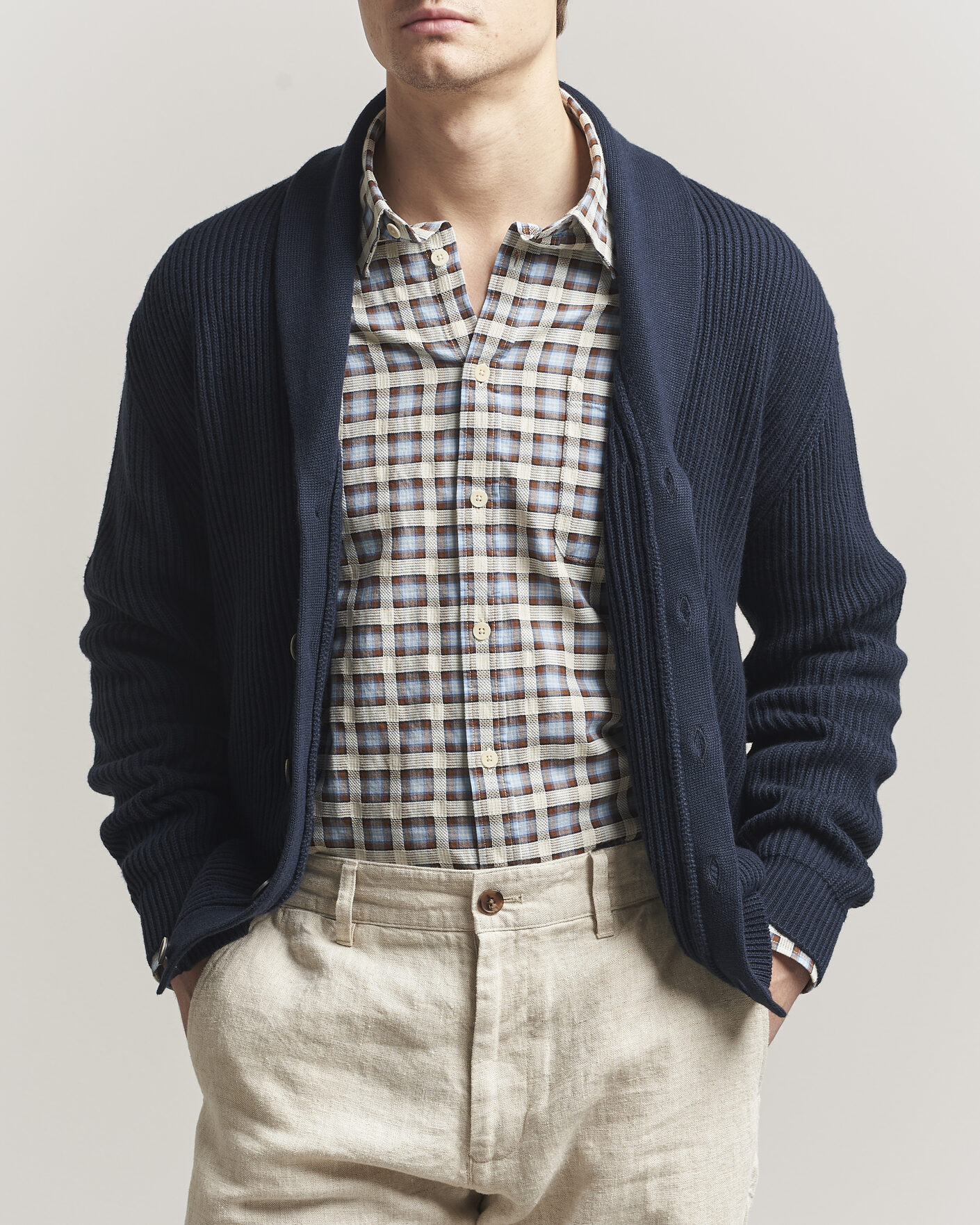 Homme | Pulls Et Tricots | Altea | Cotton/Cashmere Shawl Cardigan Navy