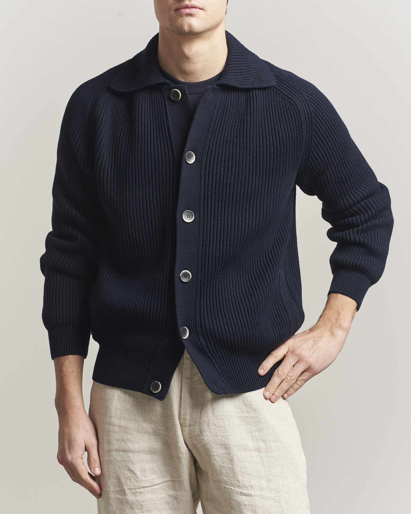 Homme | Pulls Et Tricots | Altea | Cotton Rib Cardigan Jacket Navy