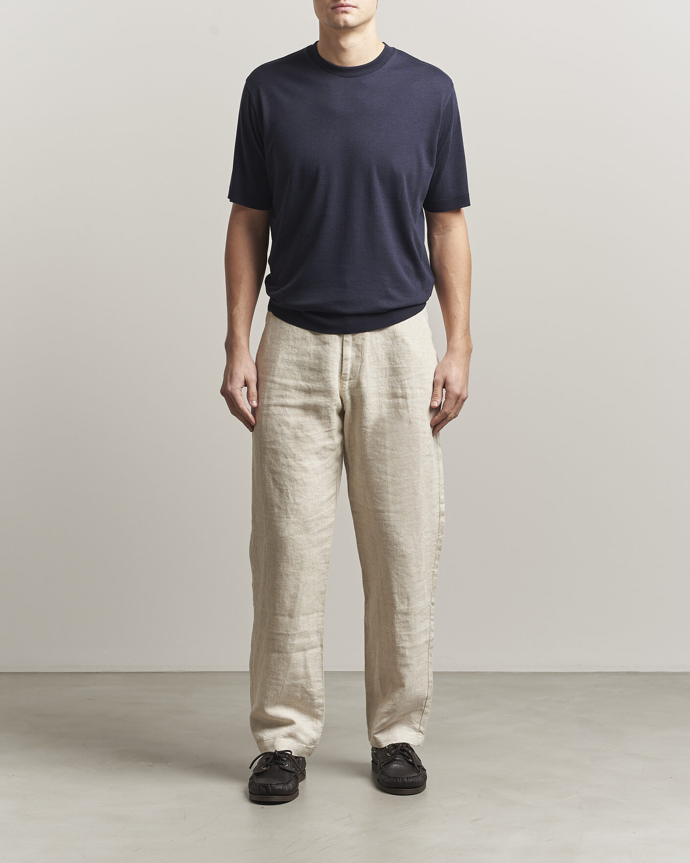 Homme | T-shirts | Altea | Cotton/Stretch Knitted T-Shirt Navy