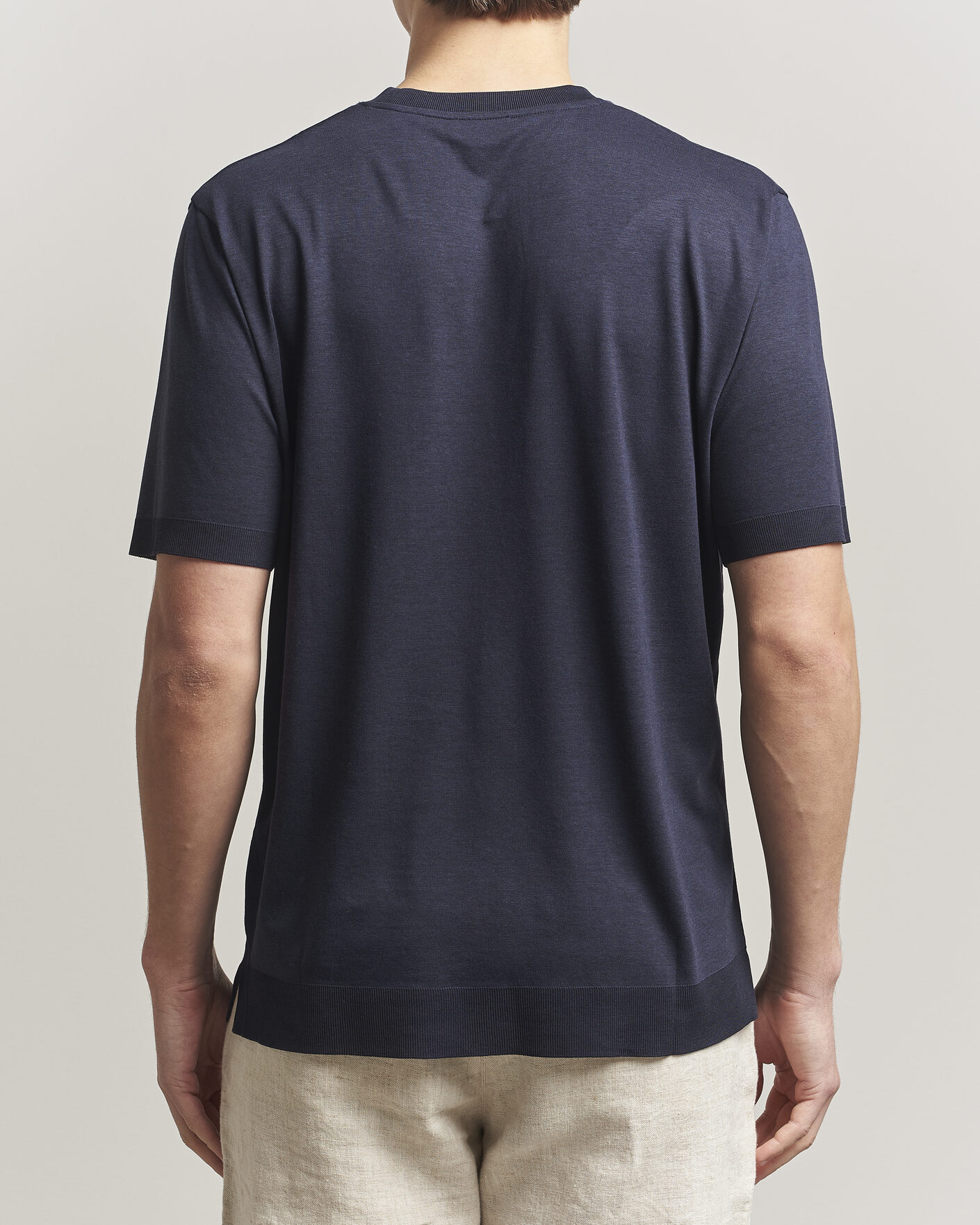 Homme | T-shirts | Altea | Cotton/Stretch Knitted T-Shirt Navy