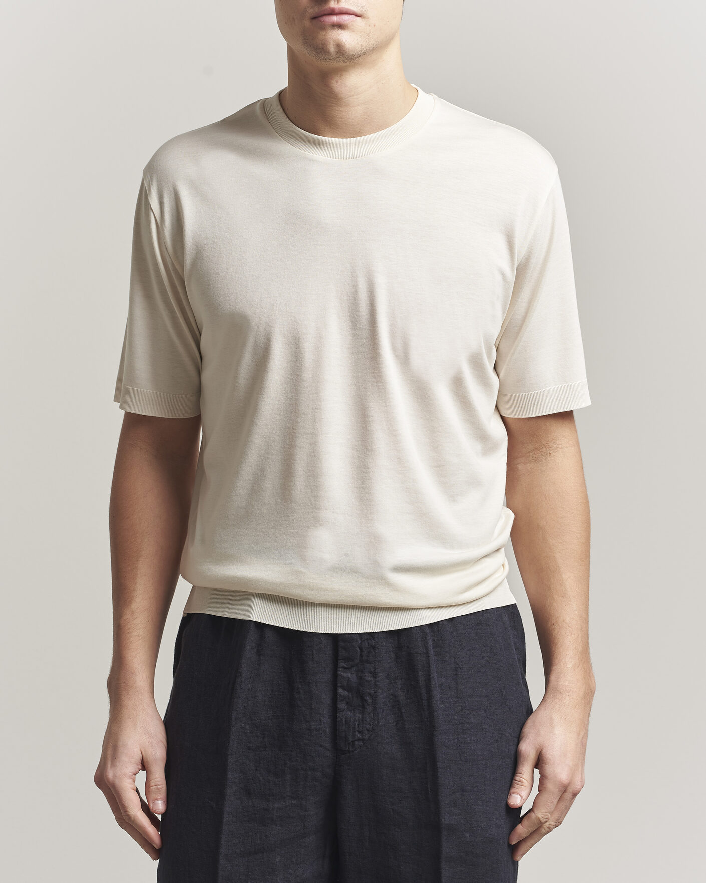 Homme | T-shirts | Altea | Cotton/Stretch Knitted T-Shirt Off White