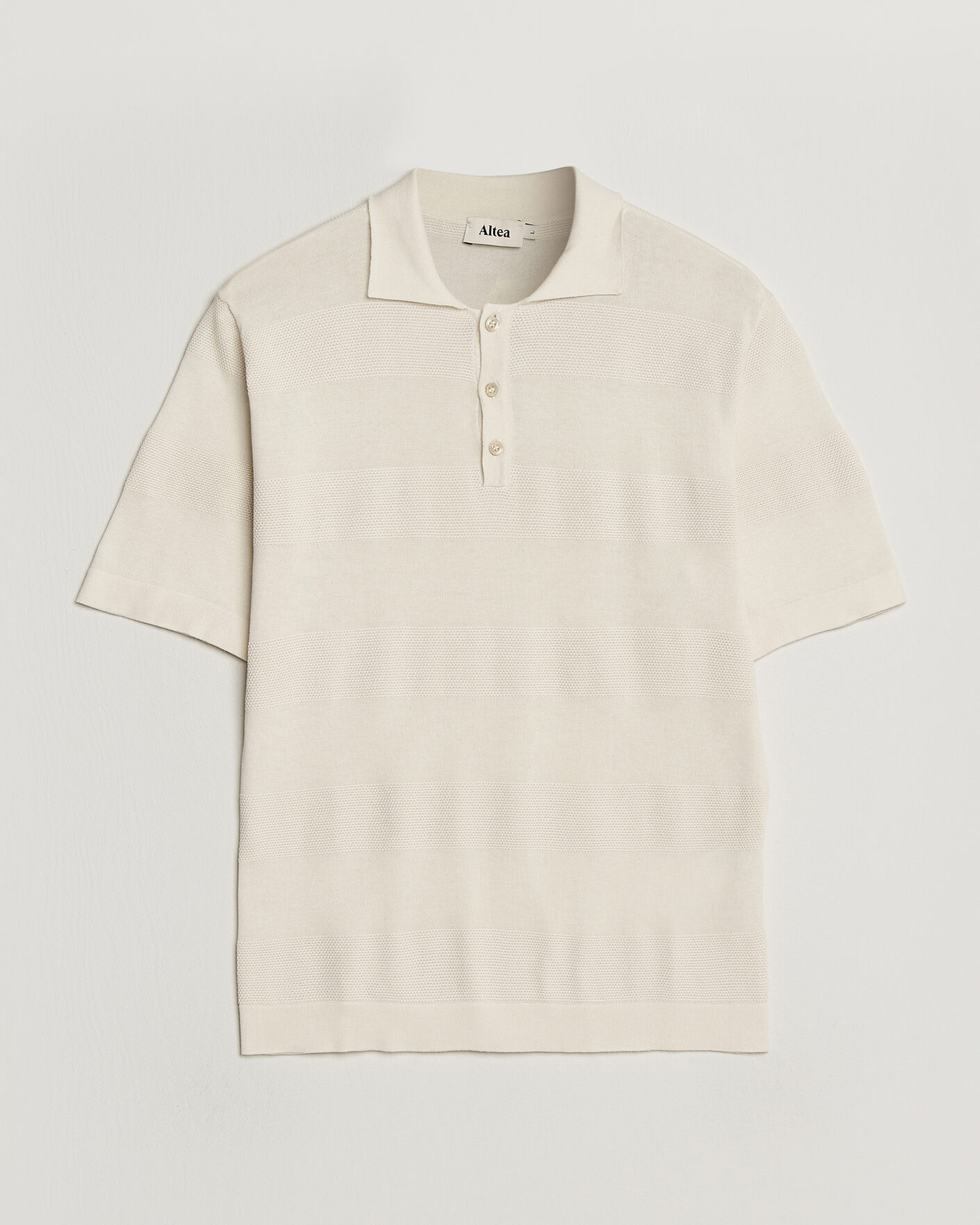Homme | Polos | Altea | Block Stripe Knitted Polo Off White