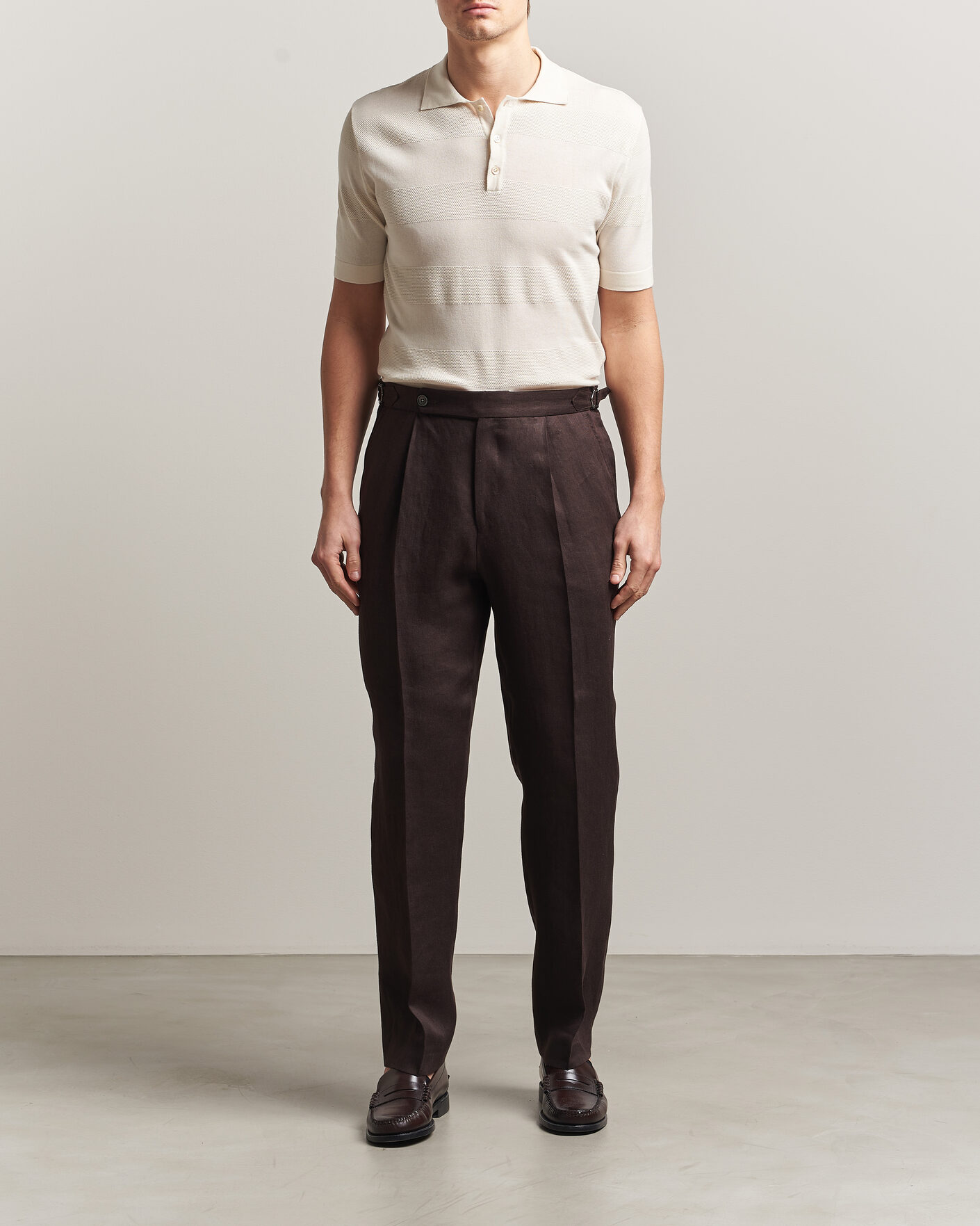 Homme | Polos | Altea | Block Stripe Knitted Polo Off White