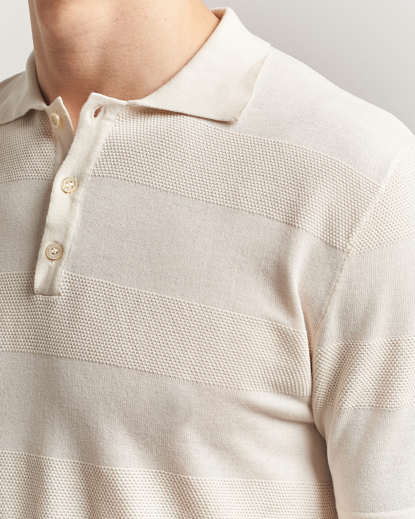 Homme | Polos | Altea | Block Stripe Knitted Polo Off White